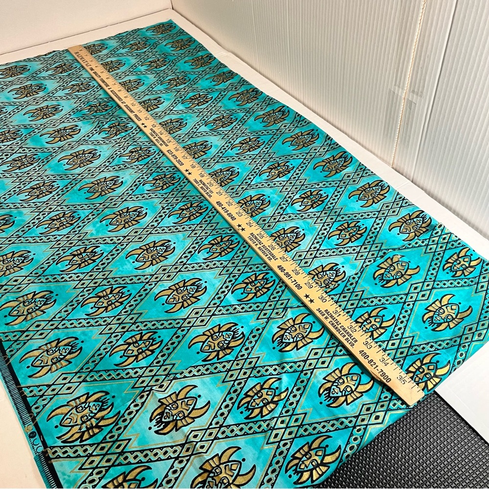 Vintage Sotiba Simpafric Dakar Senegal Fabric - 1 yard 6.5” Teal Gold Mask - Picture 4 of 6
